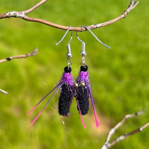 Mop Fly Earrings - Black and Purple